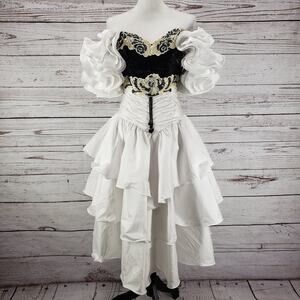 Alyce Designs Vintage Women's Black &White  Ruffle Sequins Layered Dress Size 8